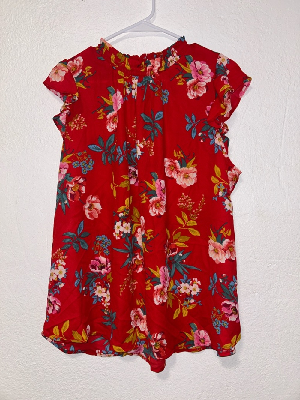 LOFT Red Floral Ruffle Sleeve Blouse